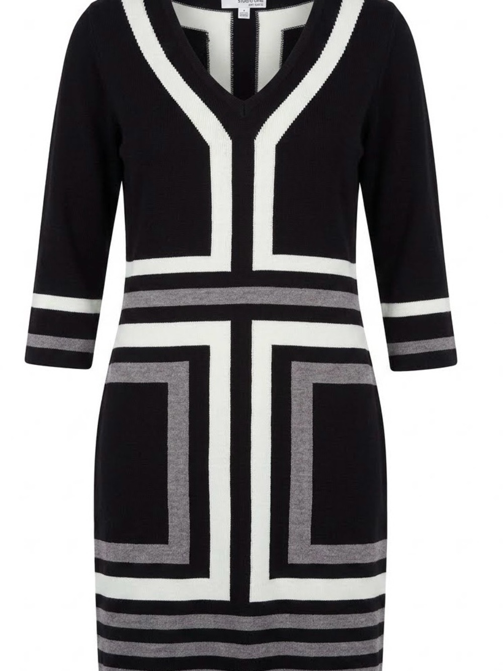 Studio One Geometric Sweater Dress – Small – Black/White/Gray – New No Tags